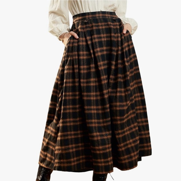Scarlet Darkness Dresses & Skirts - Plaid A-Line Skirt - Black and Brown